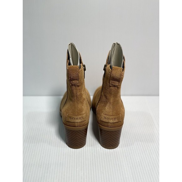 NIB SOREL Cate Waterproof Suede Block Heel Bootie/Side Zip Size 7.5 Camel Brown - Picture 6 of 8